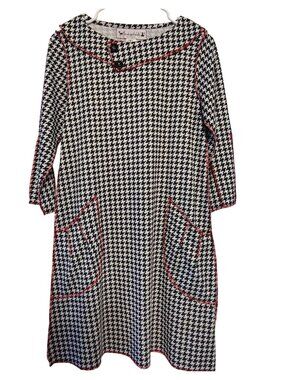 Beepop & Wally New York Small Dress Black White Houndstooth Mod Retro 3/4 Sleeve